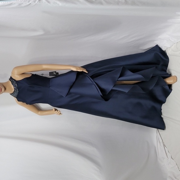 Adrianna Papell Midnight Blue Mikado Cascade Gown - Picture 12 of 17